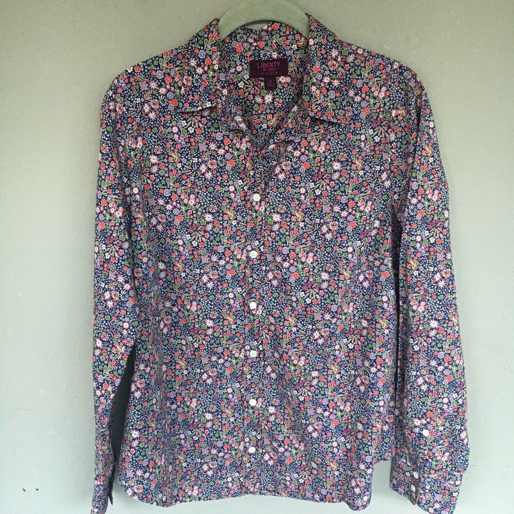 J Crew Liberty Art Fabrics Floral Perfect Shirt Women 8 Multicolor Cottage - Picture 8 of 13